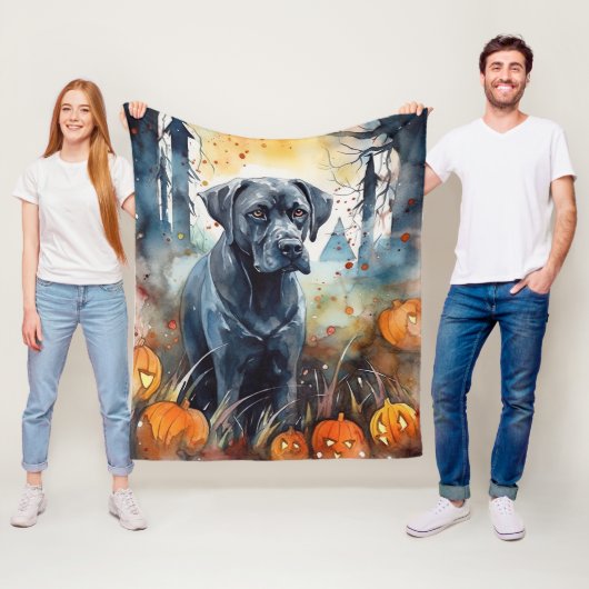 Halloween Cane corso met pompoenen eng Fleece Deken (In situ)
