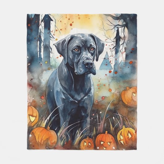 Halloween Cane corso met pompoenen eng Fleece Deken (Voorkant)