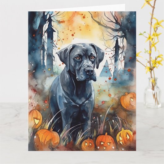 Halloween Cane corso met pompoenen eng Kaart (Gele Bloem)