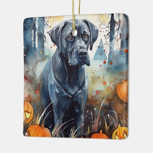Halloween Cane corso met pompoenen eng Keramisch Ornament (Links)
