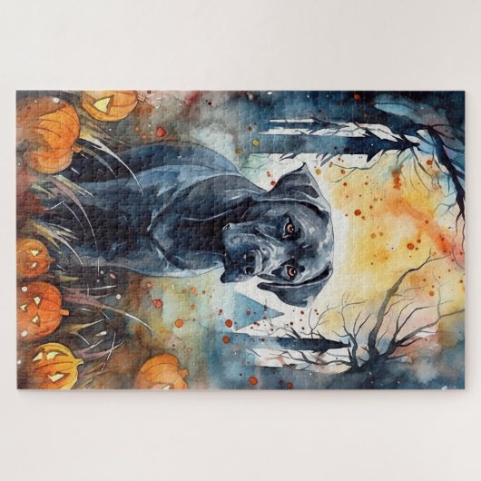 Halloween Cane corso met pompoenen eng Legpuzzel (Horizontaal)
