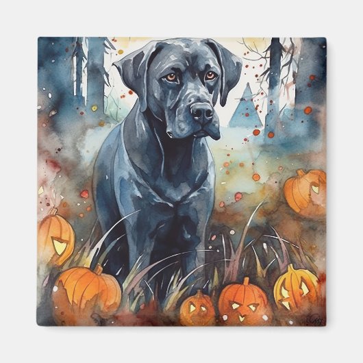 Halloween Cane corso met pompoenen eng Magneet (Voorkant)