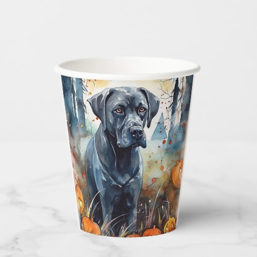 Halloween Cane corso met pompoenen eng Papieren Bekers (Voorkant)