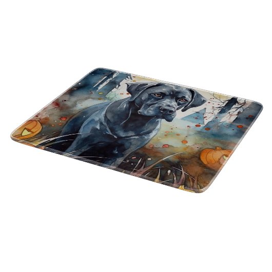 Halloween Cane corso met pompoenen eng Snijplank (Hoek)