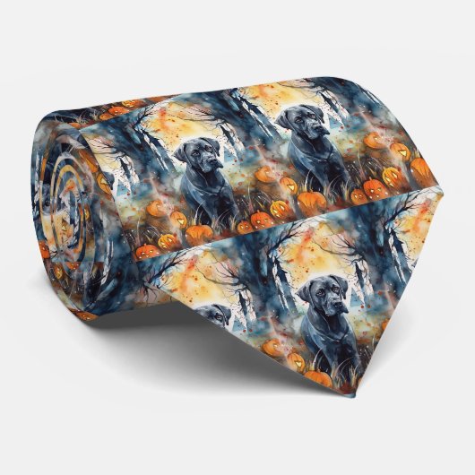 Halloween Cane corso met pompoenen eng Stropdas (Opgerold)