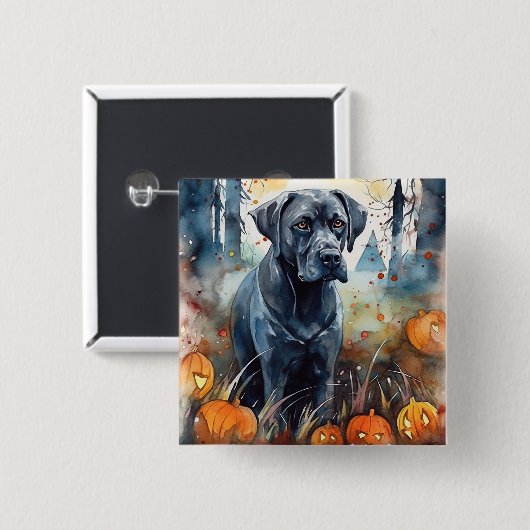 Halloween Cane corso met pompoenen eng Vierkante Button 5,1 Cm (Voorkant /achterkant)