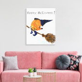Halloween Canvas Print Witch Pumpkin Flying (Insitu (Woonkamer))