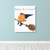 Halloween Canvas Print Witch Pumpkin Flying (Insitu (Houten vloer))