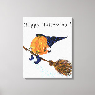 Halloween Canvas Print Witch Pumpkin Flying