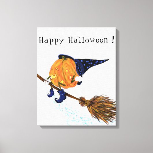 Halloween Canvas Print Witch Pumpkin Flying (Voorkant)