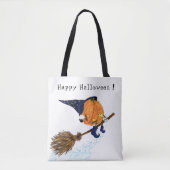 Halloween Canvas tas heks Pumpkin Flying Broom (Voorkant)
