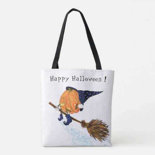 Halloween Canvas tas heks Pumpkin Flying Broom (Achterkant)