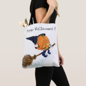 Halloween Canvas tas heks Pumpkin Flying Broom (Dichtbij)