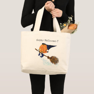 Halloween Canvas tas heks Pumpkin Flying Broom