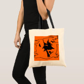 Halloween canvas tas met heks op bruindesign (Voorkant (product))