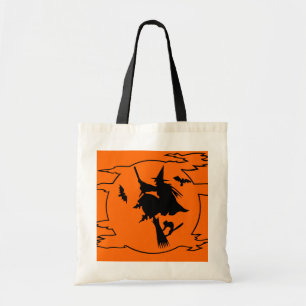 Halloween canvas tas met heks op bruindesign