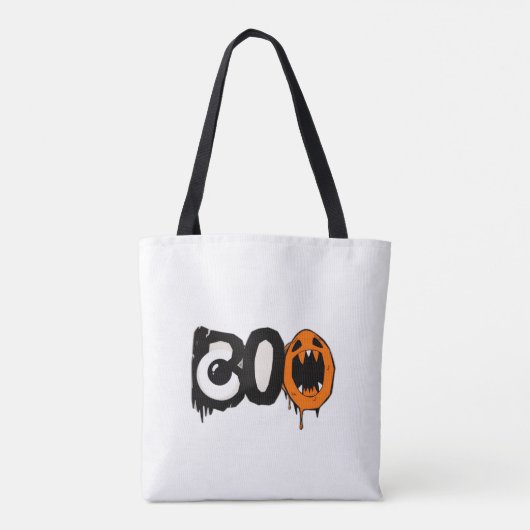 Halloween Canvas tas – Minimal "BOO" Spooky Design (Achterkant)