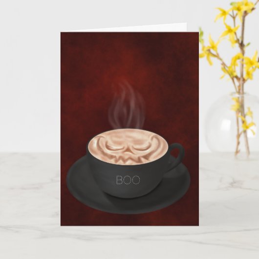 Halloween Cappuccino Art Jack-o-lantern Kaart (Gele Bloem)