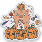 Halloween Capybara - Pompoen & Snoepfeest Sticker (Voorkant)