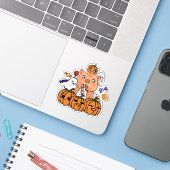 Halloween Capybara - Pompoen & Snoepfeest Sticker (Laptop met iPhone)