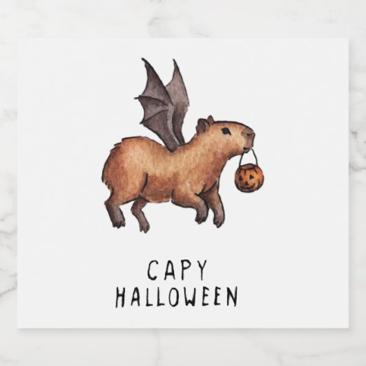 Halloween Capybara Sparkling Wijnetiket (Enkel label)