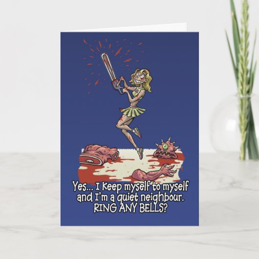 Halloween card Humour fun chainsaw woman Kaart (Voorkant)