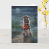 Halloween card Rat Pumpkin basket full moon fog Kaart (Gele Bloem)
