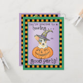 Halloween Cardigan Welsh Corgi Uitnodiging (Voorkant / Achterkant in situ)