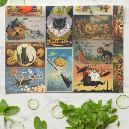  Halloween Cards Collage Kitchen Towel Theedoek (Gevouwen)