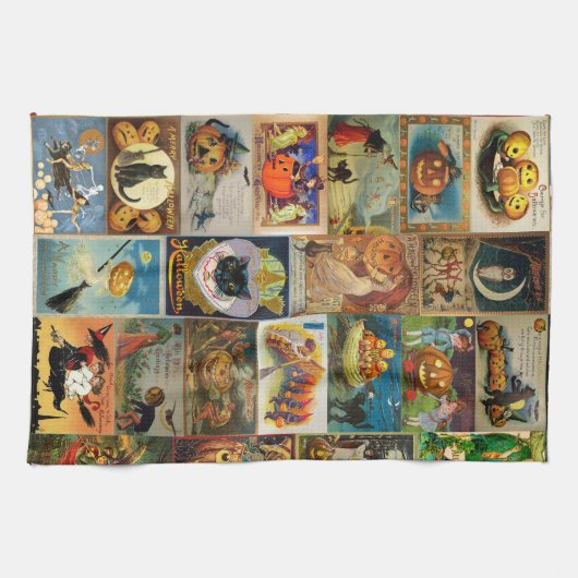  Halloween Cards Collage Kitchen Towel Theedoek (Horizontaal)