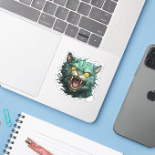 Halloween Cartoon Enge Groene Zombie Cat Sticker (Laptop met iPhone)