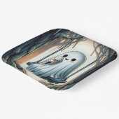 Halloween Cartoon Ghost Met Ice Cream Cone Papieren Bordje (Gebogen)