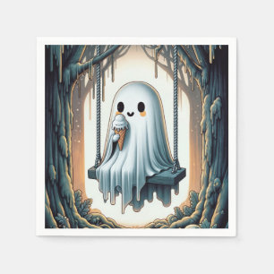 Halloween Cartoon Ghost Met Ice Cream Cone Servet