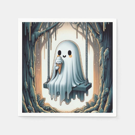 Halloween Cartoon Ghost Met Ice Cream Cone Servet (Voorkant)