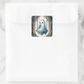 Halloween Cartoon Ghost Met Ice Cream Cone Vierkante Sticker (Tas)