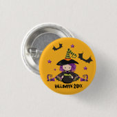 Halloween Cartoon heks Bats Cauldron Green Potion Ronde Button 3,2 Cm (Voorkant /achterkant)