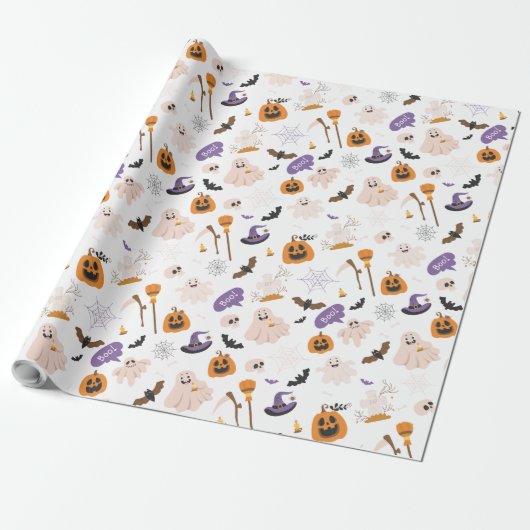 Halloween Cartoon Pattern Cadeaupapier (Uitgerold)