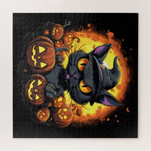 Halloween Cartoon Spooky Witch Cat Legpuzzel (Horizontaal)