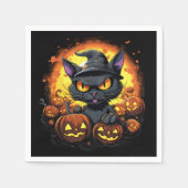 Halloween Cartoon Spooky Witch Cat Servet (Voorkant)