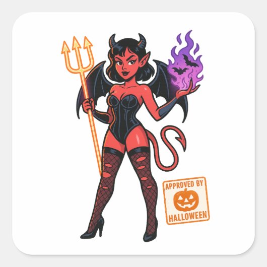 Halloween Cartoon Succubus - Donker en speels Vierkante Sticker (Voorkant)
