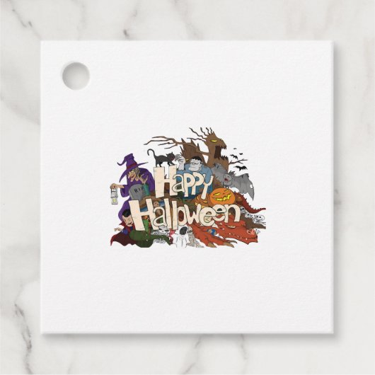 Halloween cartoon voor uitnodigingen Happy Hallowe Bedankjes Labels (Voorkant)