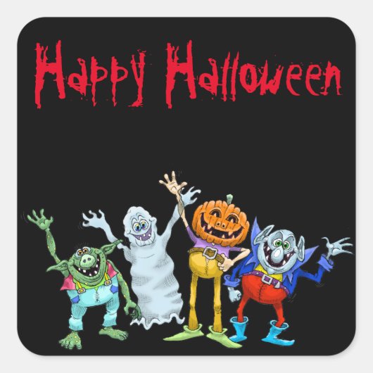 Halloween cartoon wezens zwaaien, stickers. vierkante sticker (Voorkant)