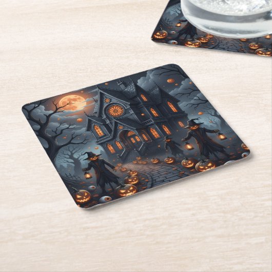 Halloween castillo embrujado kartonnen onderzetters (Schuin)