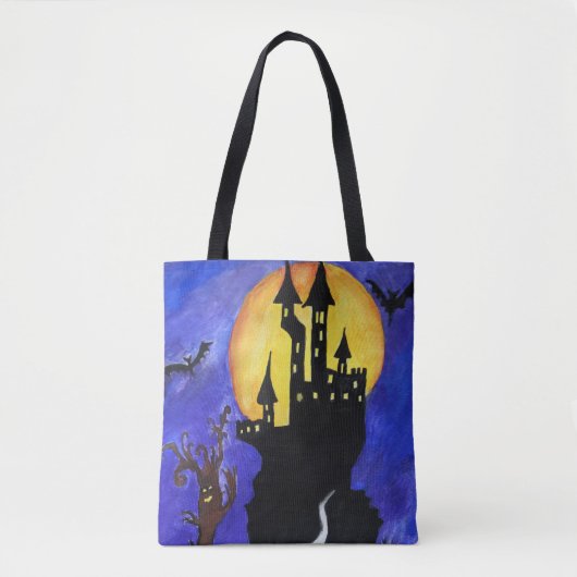 Halloween Castle Bats Tree Tekening Canvas tas (Voorkant)