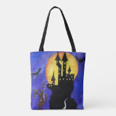 Halloween Castle Bats Tree Tekening Canvas tas (Achterkant)