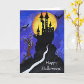 Halloween Castle Bats Tree Tekening Wenskaart Kaart (Gele Bloem)