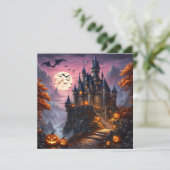 Halloween Castle en pompoenen Feestdagenkaart (Staand voorkant)