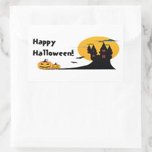 Halloween - Castle, Full Moon, Bats, Pumpkins Rechthoekige Sticker