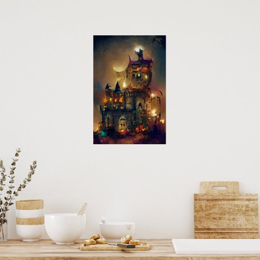 Halloween Castle, Ghost Castle, Japanse Art Poste Poster (Keuken)