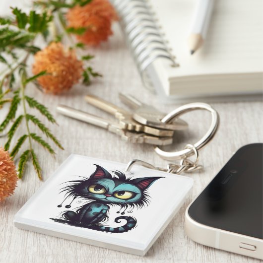 Halloween Cat#12 Digitale Kunst Sleutelhanger (Voorkant Rechts)